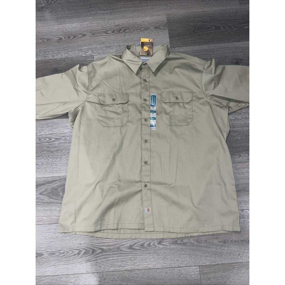 Carhartt Work Shirt Mens 3XL Button-Up Tan Long Sleeve Pockets S224 KHI Adult